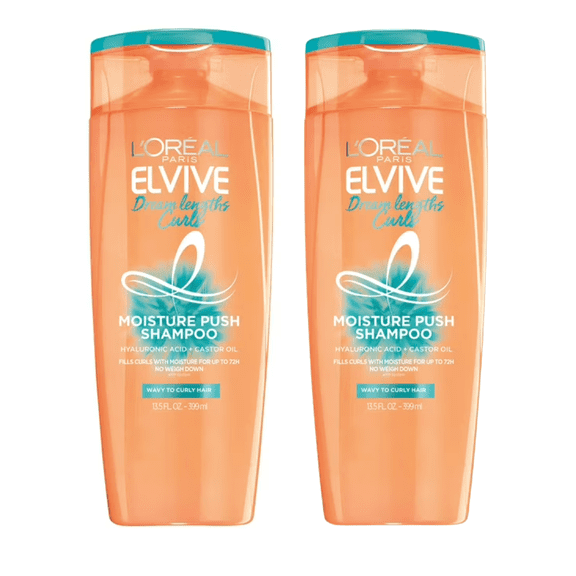 L'Oreal Paris Elvive Dream Lengths Curls Moisturizing Push Shampoo, for Curly Hair, 13.5 fl oz (2 Pack)