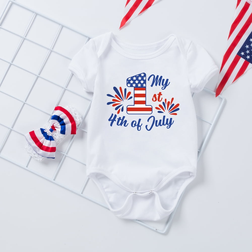 4th of July Baby Girl Outfit-Short Sleeve Romper Tutu Skirt Headband Clothes Set 3Pcs