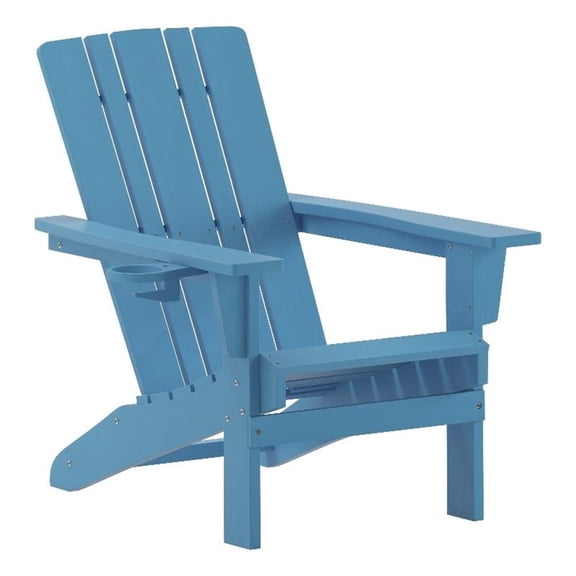 Pemberly Row All-Weather Adirondack Chair with Swiveling Cupholder in Blue