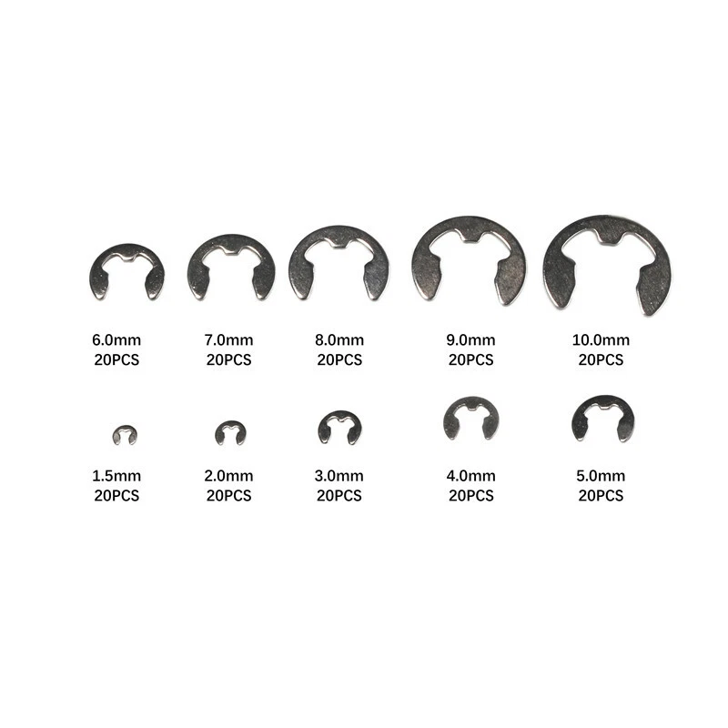 CIRCLE- 200X Stainless Steel E Clips C Circlip Kit Retaining Ring Assorted 1.5 - 10Mm