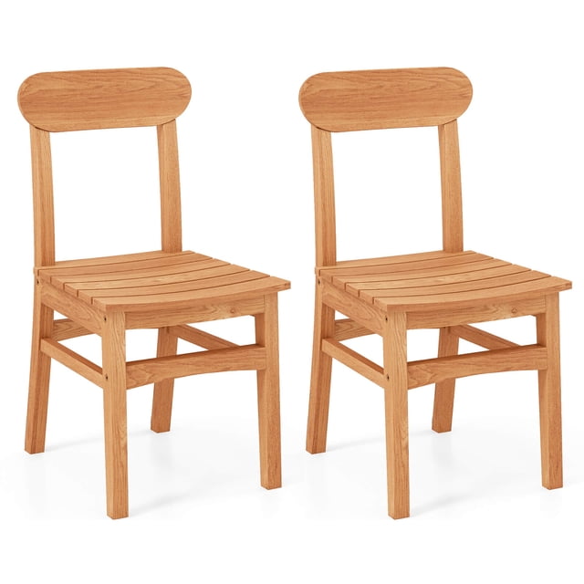 Costway 2 PCS Patio Teak Wood Chair Wooden Armless Dining Chair with Slatted Seat