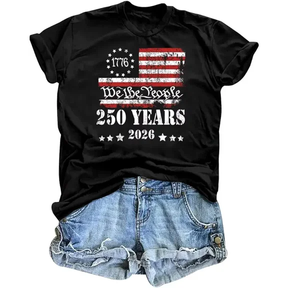 Retro We the People 1776 American Flag T-Shirt - 250 Years 2026 USA Patriotic Distressed Graphic Tee for Men and Women