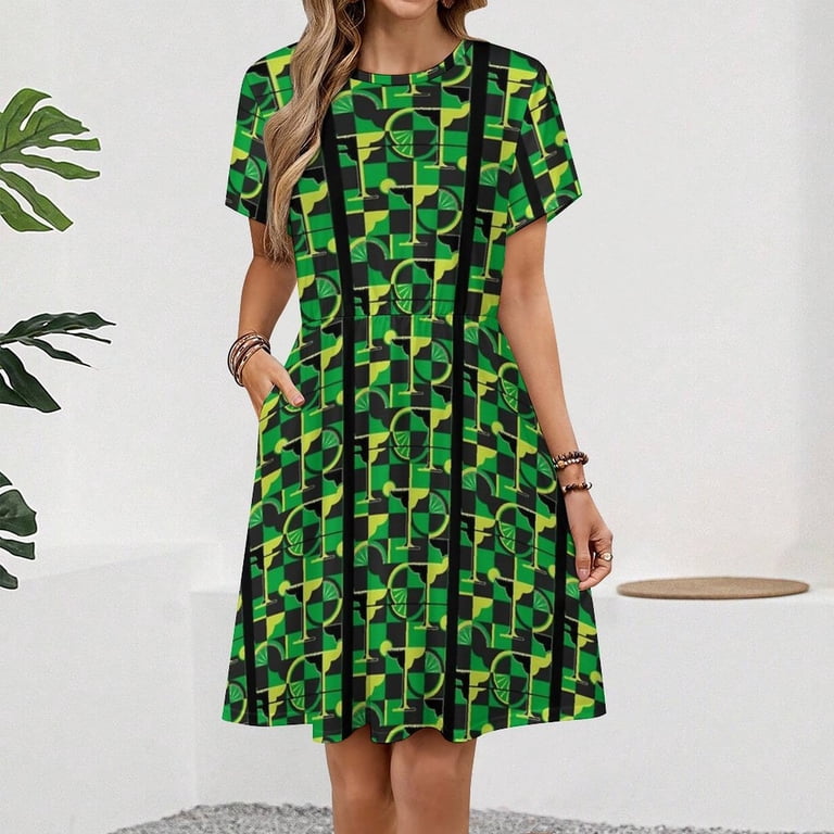 Margarita Green Dress Fashion Beach Short Sleeve Dresses Female Party  Printed Sundress