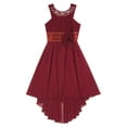 thumbnail image 3 of Linjinx Flower Girl Sleeveless Beaded High Low Dress Asymmetrical Chiffon Junior Bridesmaid Dress Burgundy 6, 3 of 4