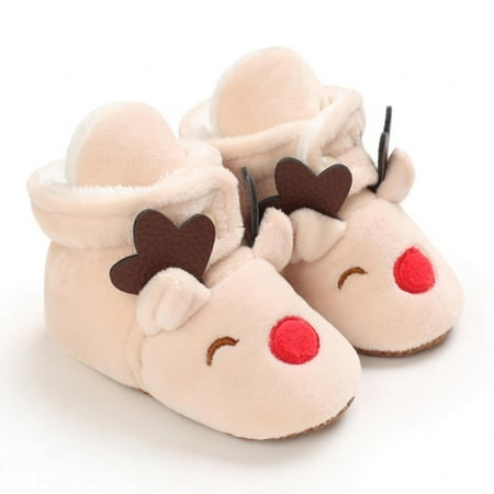 

Infant Baby Boys Girls Christmas Slippers Cozy Fleece Booties Soft Bottom Warm Cartoon Reindeer Socks Newborn Toddler Non-Slip Soft Sole Ankle Crib Shoes 0-18M