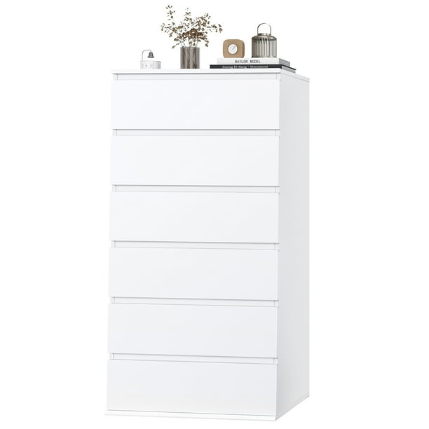 Homfa 6 Drawer White Dresser Modern Storage Cabinet for Bedroom Vertical Chest of Drawers for Living Room