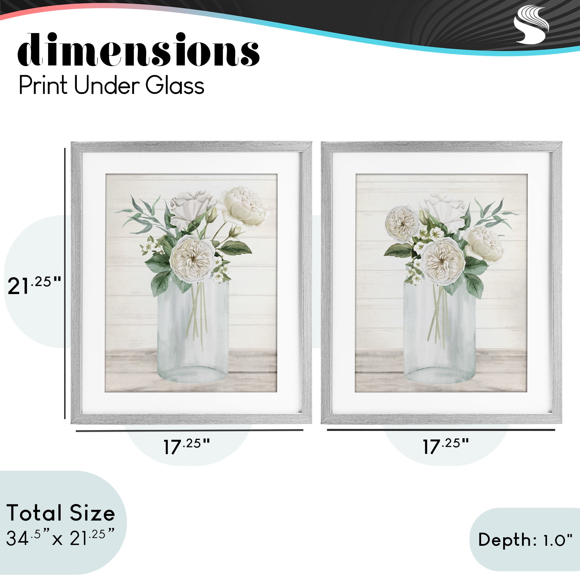 Stupell Industries Soft Patience Flowers 2 Piece Gray Framed Print Under Glass Set, design by Kim Allen