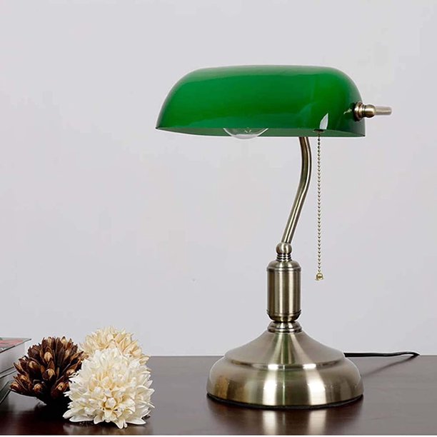 YIGOU Traditional Green Glass Bankers Desk Lamp/Library Desk Lamp
