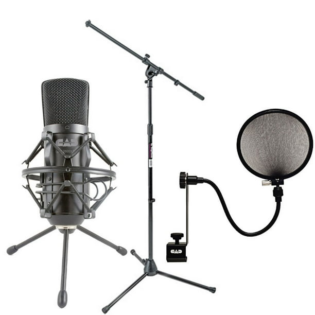 Cad Audio GXL2600 USB Premium Large Diaphragm Cardoid Condenser Microphone With 10' Cable + On Stage MS7701B Euro Boom Mic Stand + CAD 15A Pop Filter on 15-Inch Gooseneck -