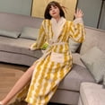 thumbnail image 4 of Bata a rayas para mujer, ropa de dormir con cinturón, ropa de noche de invierno, pijama, camisón de manga larga, ropa de casa de lana cálida, ropa japonesa, 4 of 4