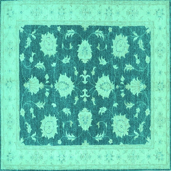 Ahgly Company Indoor Square Oriental Turquoise Blue Traditional Area Rugs, 5' Square