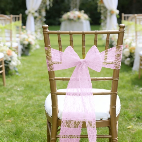 AUNVITO Chair Back Gauze Chair Back Decoration Lace Jacquard 7 x 108 Inch Chair Sash Bow Tie for Wedding Party Home Decoration Item