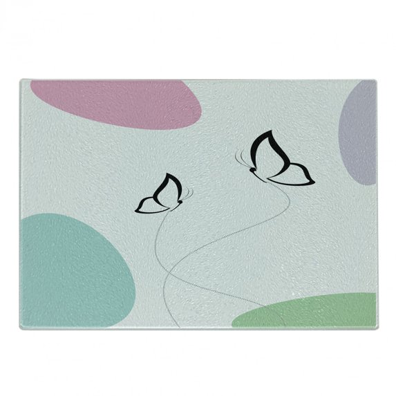 Butterfly Cutting Board, Cheerful Spring Composition with Butterflies and Colorful Blots, Decorative Tempered Glass Cutting and Serving Board, Small Size, Pink Lilac Green, by Ambesonne