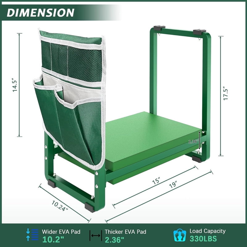 Aishkimo Garden Kneeler and Seat for Seniors, Soft Kneeling with Thicken Pad,10.2" Wider Garden Kneeler and Seat with Handle, Garden Accessories Outdoor,Gardening Gifts for Women Mom Men (Green)