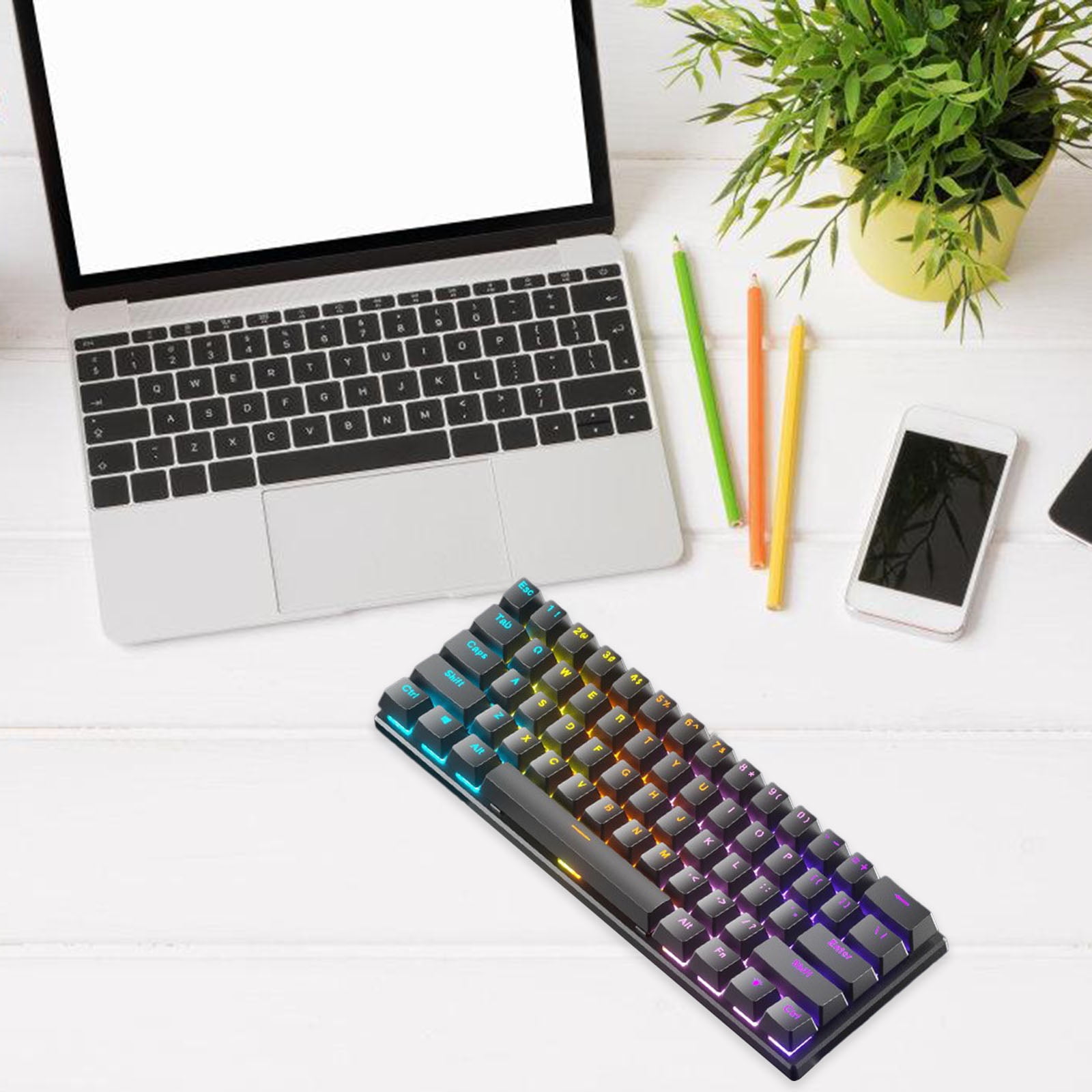 Mechanical Gaming Keyboard with LED Backlit Keyboard 61 Key Corded Computer Keyboard for Laptop PC Work