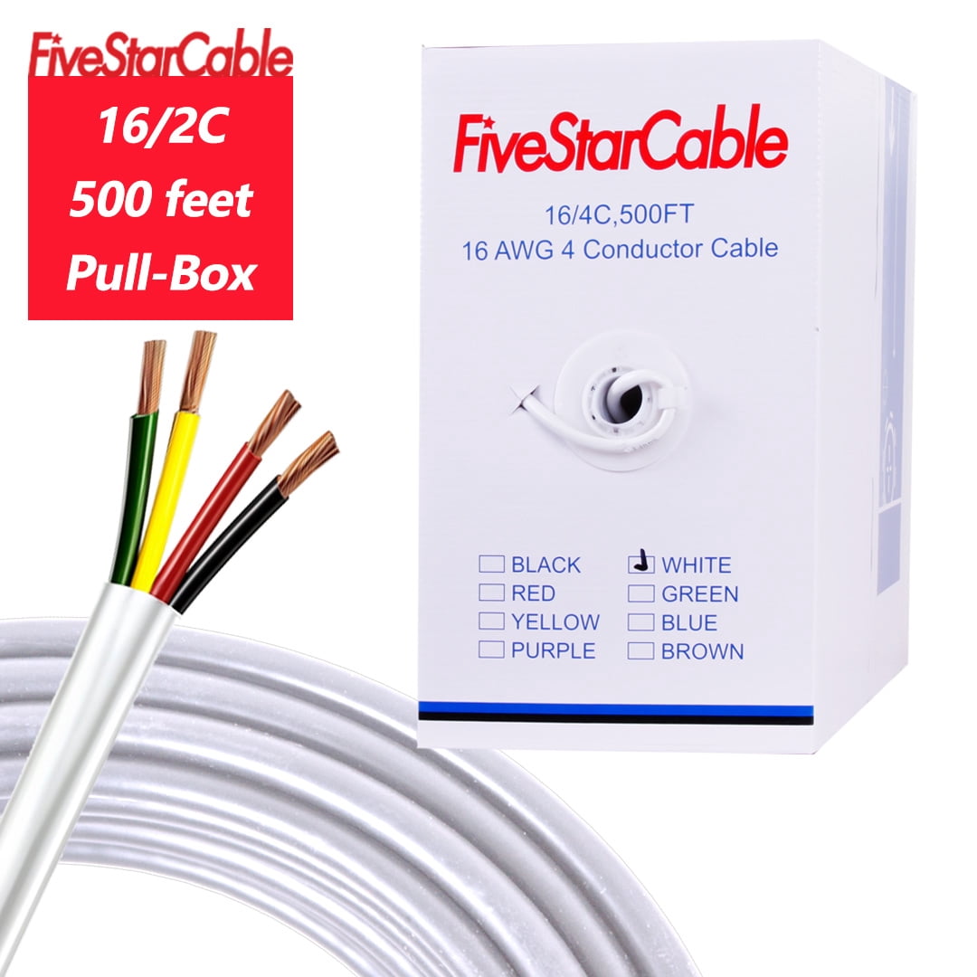 [FiveStarCable] 16-4 White Audio Cable 500ft – Premium 16 AWG Speaker Wire for In-Wall & Home Audio Installations