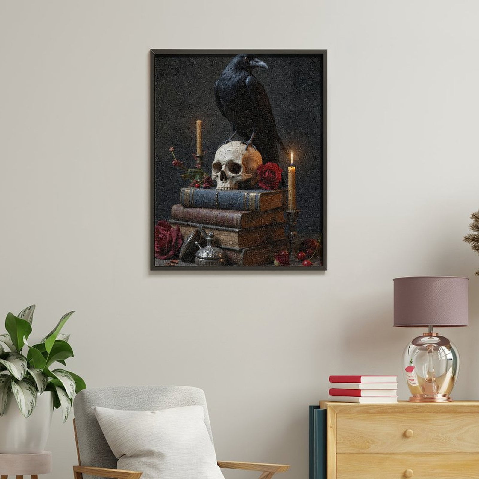 Paint by Numbers Kit for Adults, Raven Skull Books Candle Roses Paint by Numbers, Easy Paint by Numbers Kit for Adults Beginner, DIY Adult Paint by Number Kits on Canvas, Home Decor
