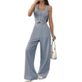 thumbnail image 2 of Women'S 2 Piece Outfits Button Down Sleeveless Sets Crop Blazer Vest and Wide Leg Pants Set Gray-Blue XL, 2 of 9