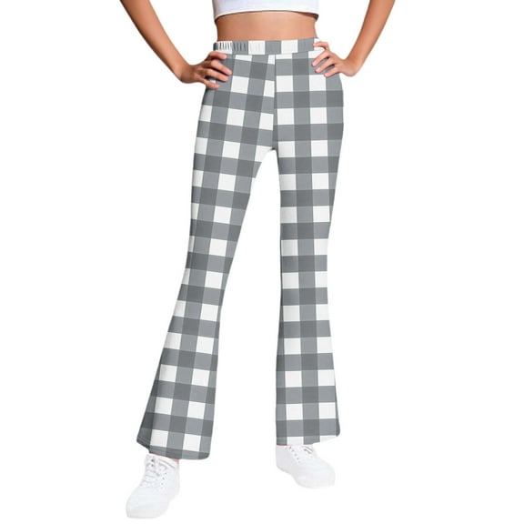 OGLCCG Girl Fleece Lined Flare Leggings High Waist Soft Thermal Athletic Yoga Pants Casual Plaid Printed Winter Warm Bell Bottoms 5-16 Years