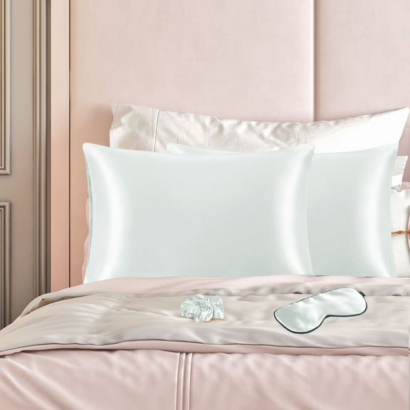 REGALWOVEN Satin Pillowcase for Hair and Skin, Durable Set of 2 Envelope Closure Pillow Cases Light Gray Queen