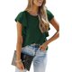 thumbnail image 3 of Camiseta de manga corta con volantes de punto para mujer, camisetas informales de empalme con cuello redondo, Top de Color sólido de estilo dulce para mujer, moda de verano, 3 of 4
