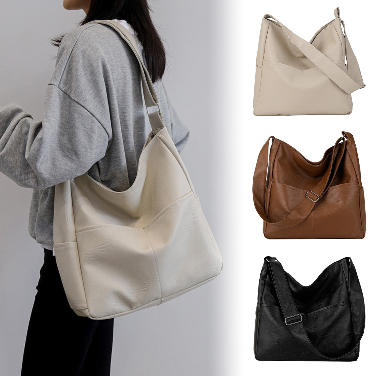 Stylago Large Crossbody Bags for Women Soft Leather Shoulder Purses College Students Casual Zipper Pockets Handbags Brown