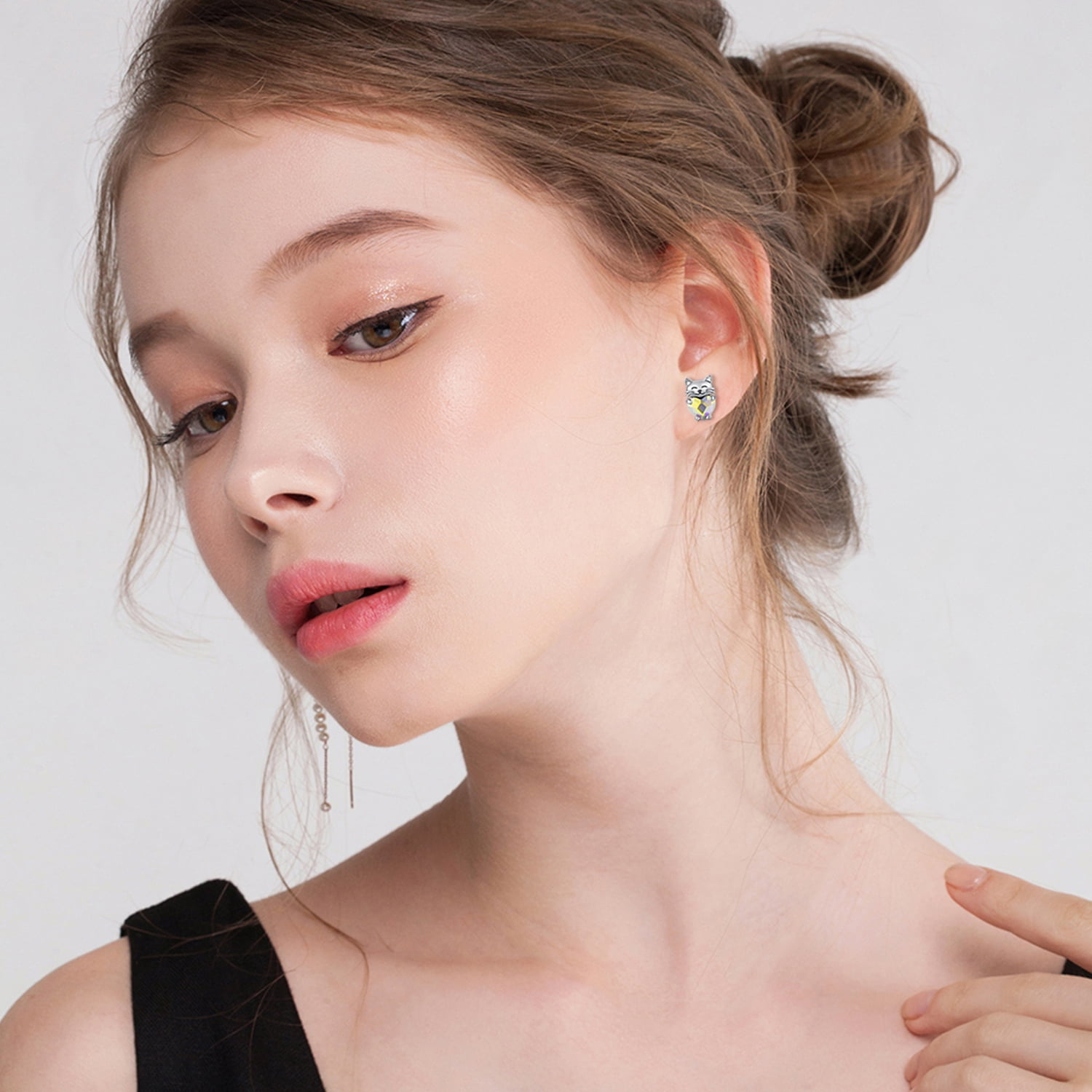 Coachuhhar Cat Earrings for 925 Sterling Silver Cat Stud Earrings Crystal Earrings Cute Animal Earrings Hypoallergenic Kitten Stud Earrings Cat Jewelry Gifts for Women