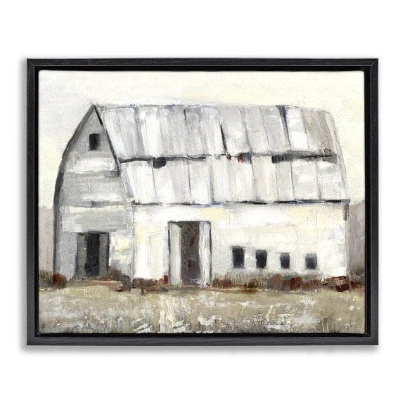 Stupell Industries Rustic Lodge Rustic White Barn Among Countryside Nature Grasses Black Floating Frame Canvas Art, 21 x 17, by Sally Swatland