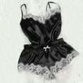 thumbnail image 3 of Naierhg Spaghetti Strap Lace Stitching Vest Shorts Set Imitation Satin V-Neck Sleeveless Pajama Set for Wedding Night, 3 of 8