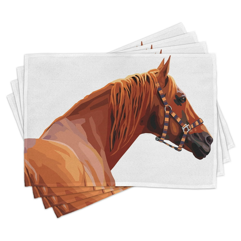 Animal Placemats Set of 4 Race Jokey Horse Pure Noble Animal Ride Hobby
