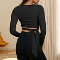 thumbnail image 5 of Fashion Olyvenn Women V Neck Tie Wrap Top Y2K Long Sleeve Cross Wrap Yoga Crop Top Slim Fit Tie Front Trendy Workout Shirt Black L, 5 of 8