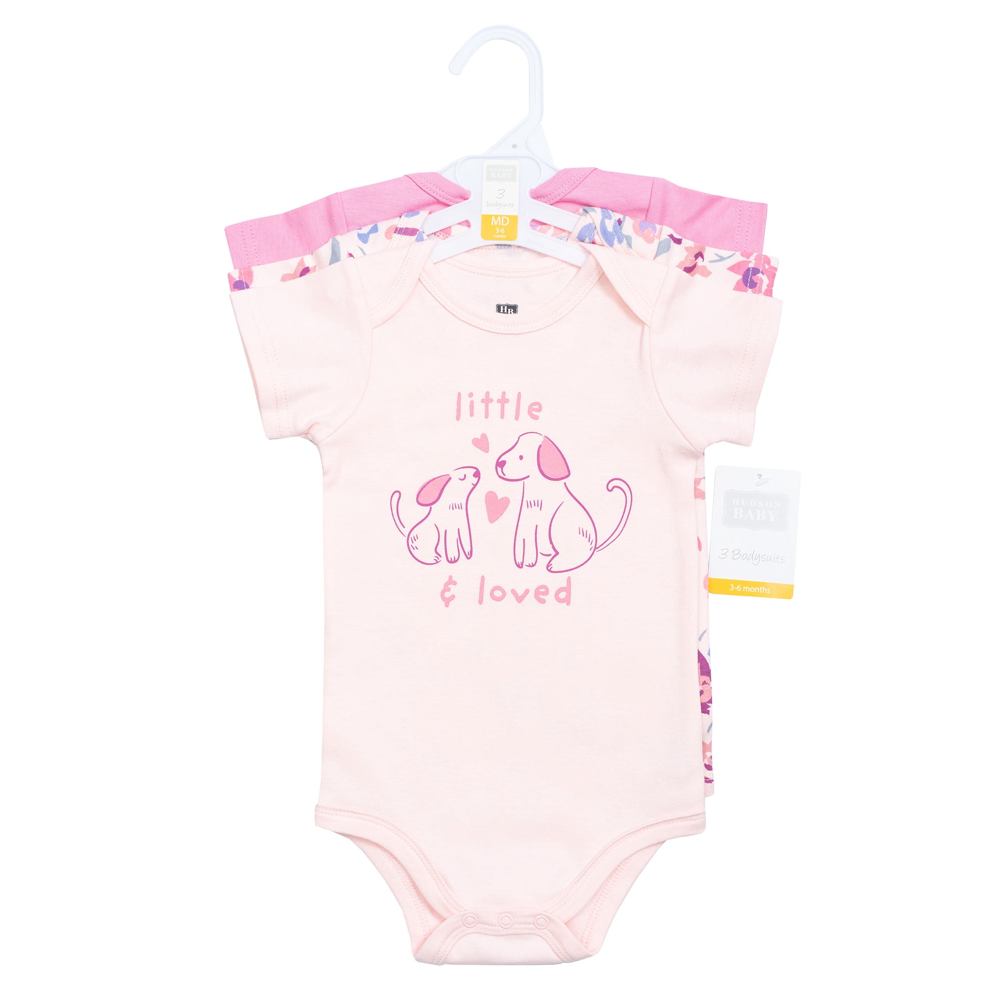 Hudson Baby Girl Cotton Bodysuits 3-Pack, Sweet Dog, 0-3 Months
