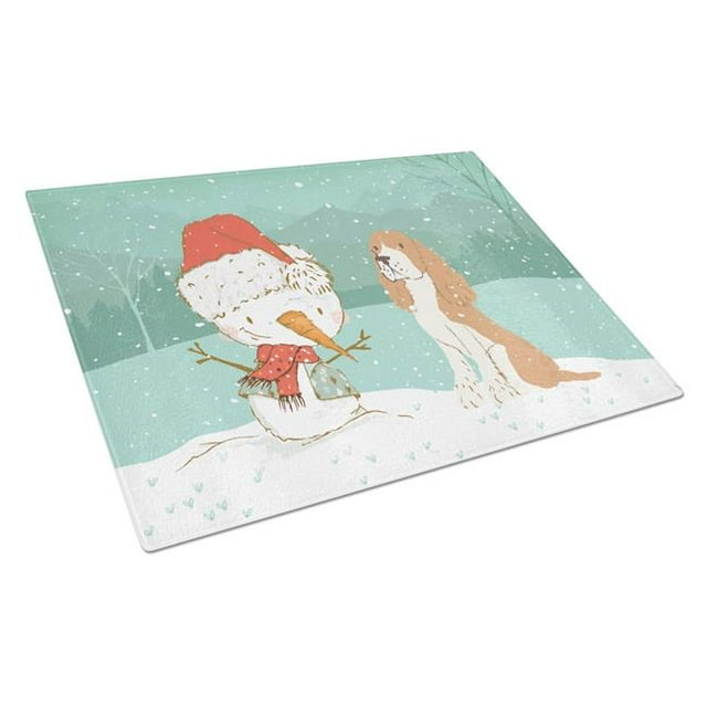 Carolines Treasures CK2072LCB Red Spaniel Snowman Christmas Glass Cutting Board - Large
