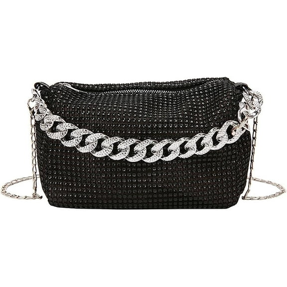HMSHA Rhinestone Clutch for Women Sparkling Chain Evening Handbags Silver Purse Bling Hobo Handbag for Wedding Cocktail Party