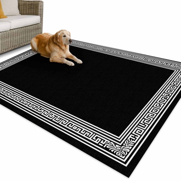 Outdoor Rug 3x5 ft Black White Greek Key Pattern Waterproof Outdoor Patio Rug Mat Non Slip Outside Area Rugs Carpet for RV,Camping,Porch,Deck,Pool,Balconybackyard,Geometric Modern