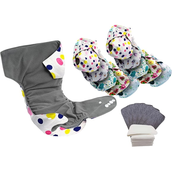 Baby bamboo 10 Pañales Ecológicos Estampados para Niña + 10 insertos de 4 capas de microfibra. Pañales de tela para bebé 4-15 kg, interior de bambú…