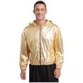 thumbnail image 4 of TiaoBug Men's Holographic Hoodie Long Sleeve Shiny Metallic Bomber Jacket Hooded Zip-up Outerwear Coat Gold L, 4 of 6