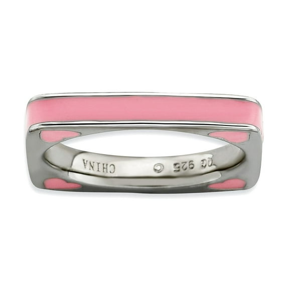 3.25mm 925 Sterling Silver Stackable Polished Pink Enameled Square Ring Size 7 Stackable Ring for Women