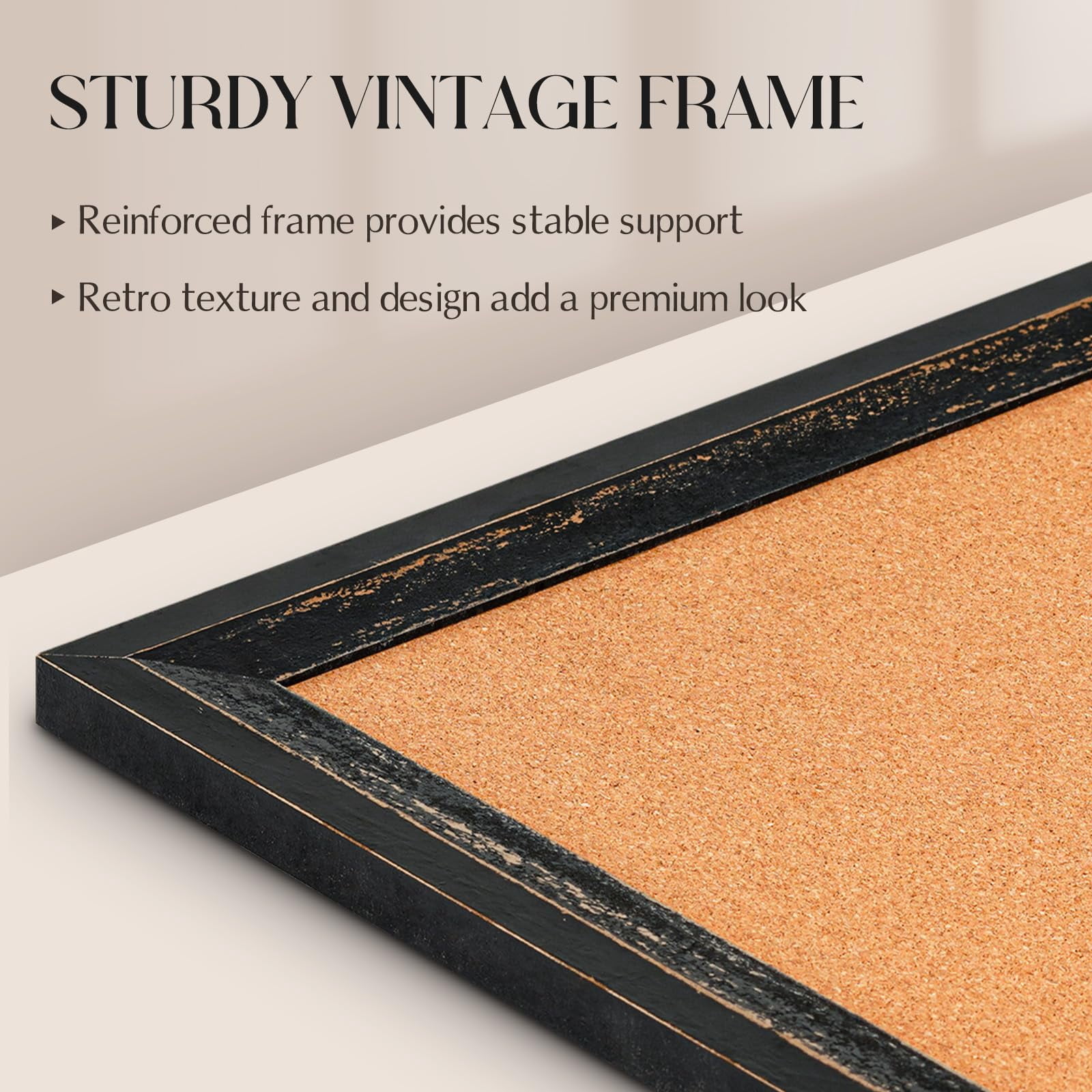 Cork Board Bulletin  30" X 20" Corkboard For Wall Rustic Black Wooden Frame Decorative Hanging Pin Home Office Room Decor 10 Push Pins