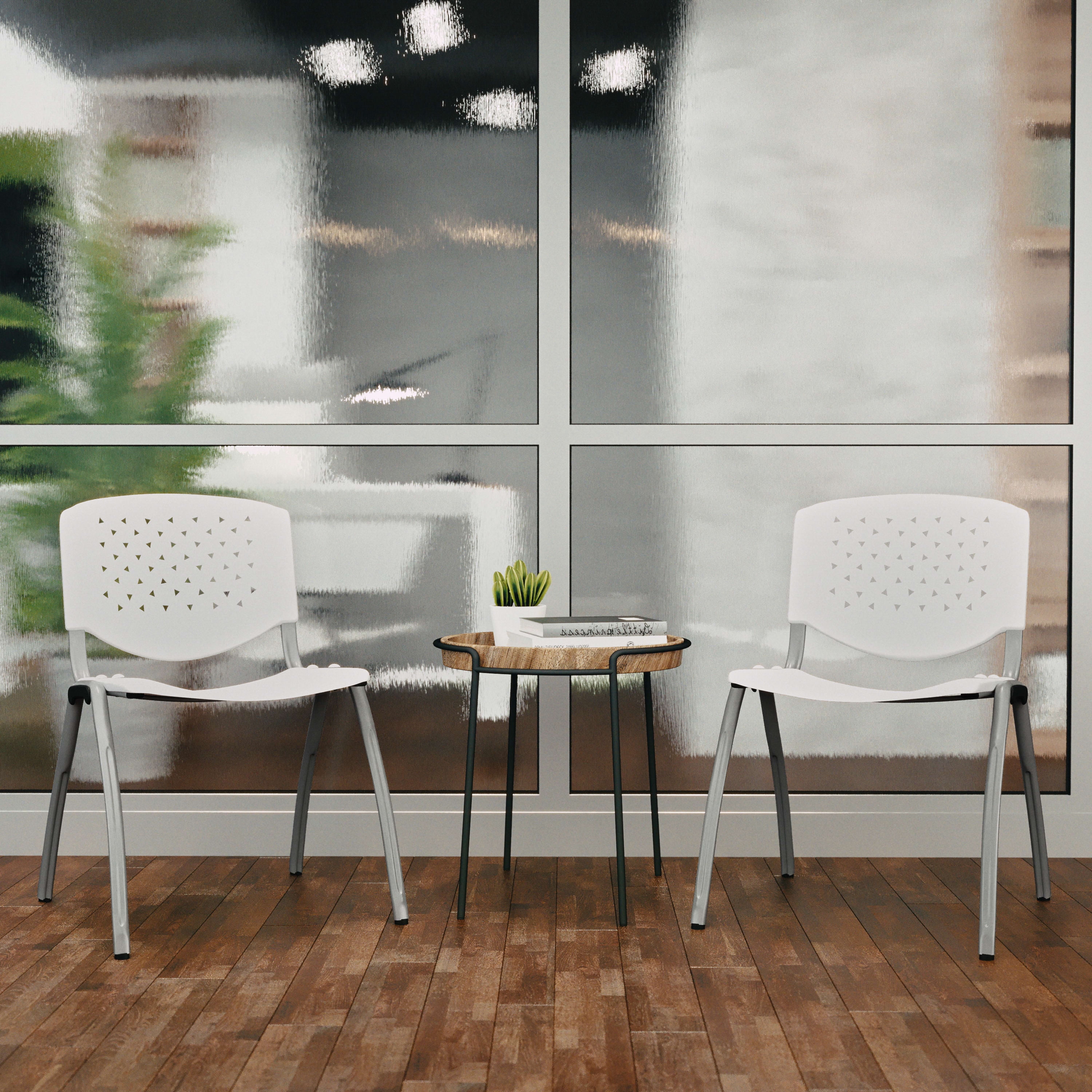 Flash Furniture HERCULES Series 880 lb. Capacity White Plastic Stack Chair with Titanium Gray Powder Coated Frame