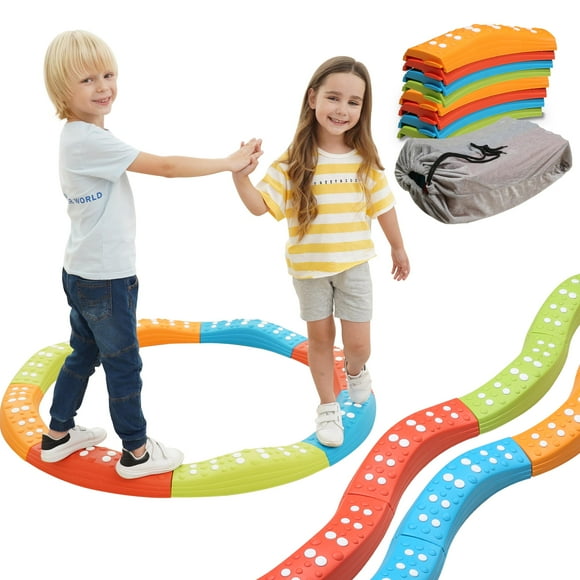 Special Supplies Colored Wavy Circle Balance Beams Stepping Stones for Kids, 8 Pc. Set, Non-Slip Textured Surface and Slip Resistant Floor Rubber Edg
