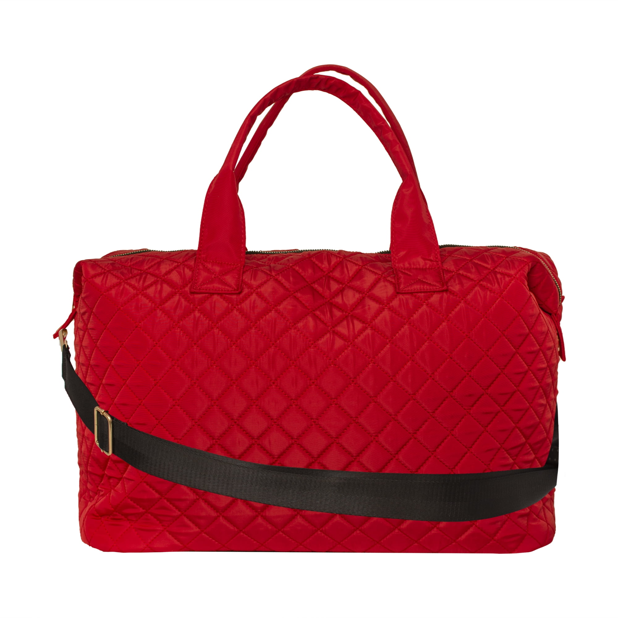 Alexis Bendel Red Checkered Pattern Nylon Travel Duffle Tote Bag for Women