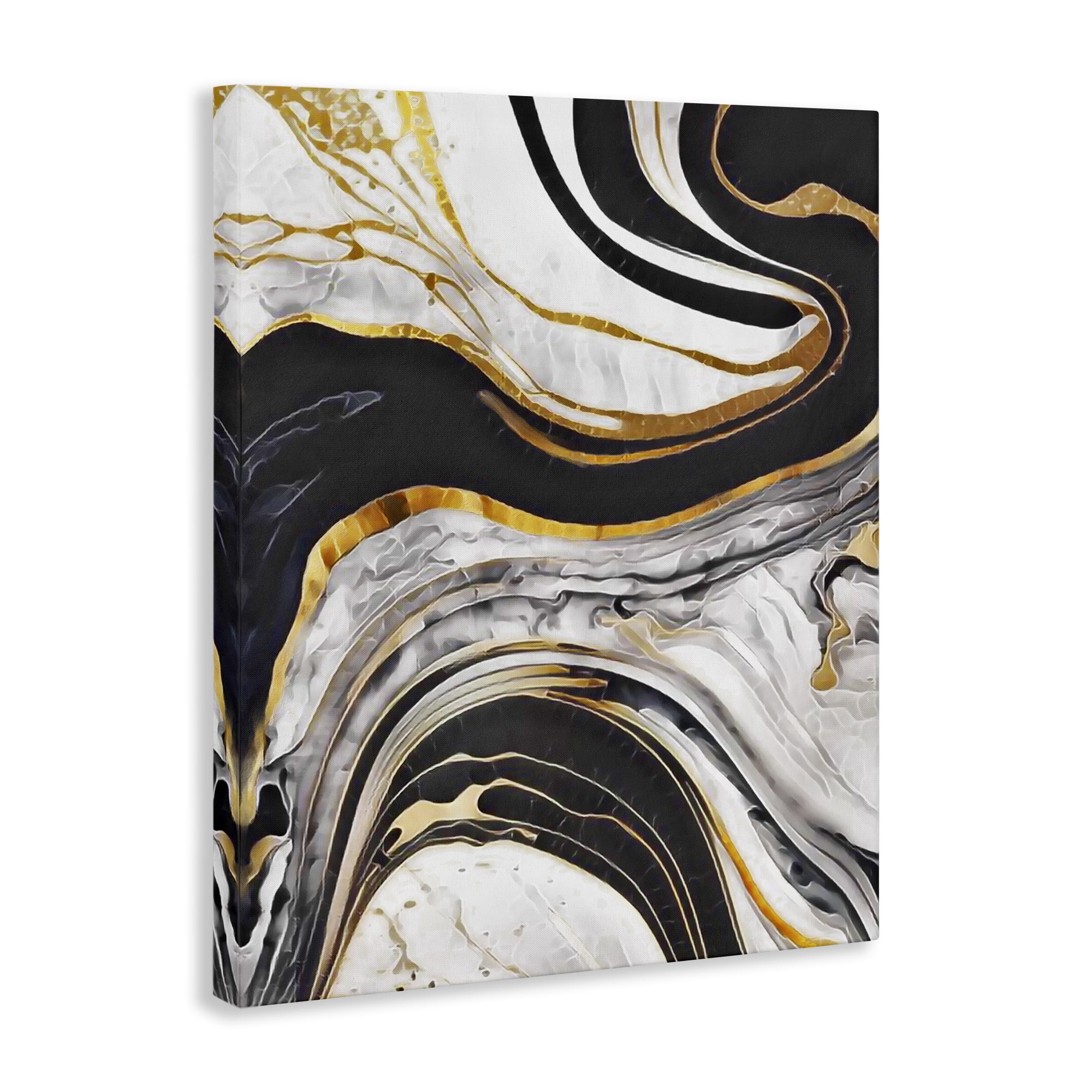 Stupell Industries Marbled Fluid Gold Accent Abstract Painting Wrapped Canvas Art Print Wall Art, 24 x 30