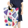 thumbnail image 4 of Yayeee Freestanding Laundry Hamper with Handle Collapsible Large Storage Basket for Clothes, Green Retro Shapes, 4 of 7