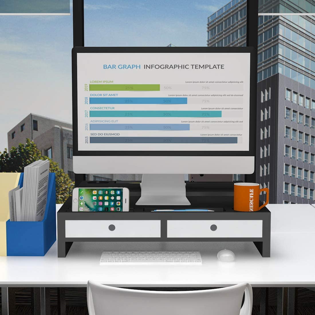 Monitor Stand Riser with Drawer - Desk Shelf Organizer Keyboard Storage Black 22" x 10.6" x 4.7"