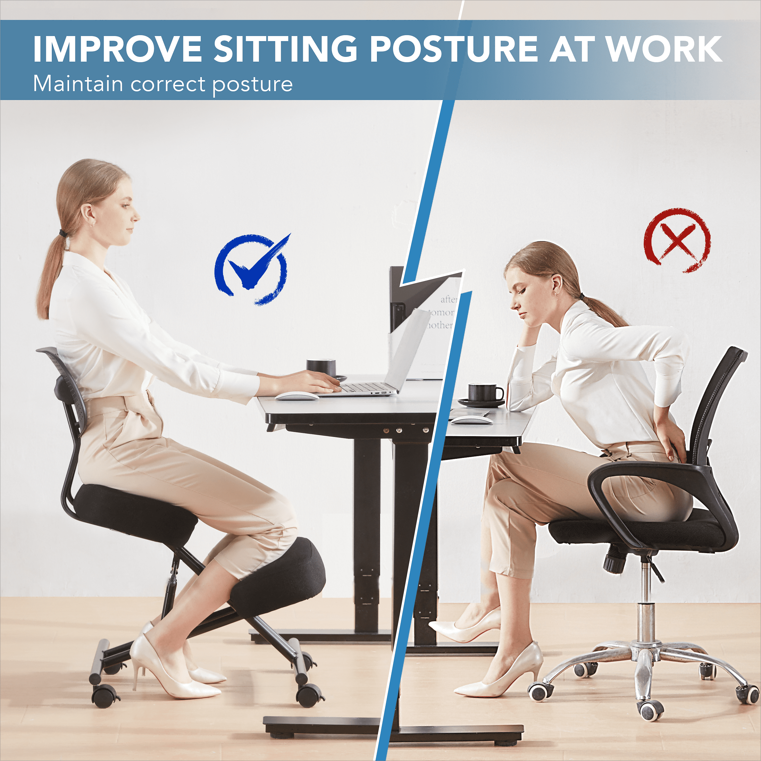 Someet Kneeling Chairs with Backrest Linen Ergonomic Home Office Chair Adjustable Height Seat Rolling Wheels Comfort Thick Cushion Work Stool Improve Posture Chair