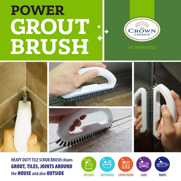 Scrub Brush Set of 3pcs - Cleaning Shower Scrubber with Ergonomic Handle  and Durable Bristles - Grout Cleaner Brush - Scrub Brushes for Cleaning