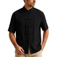 thumbnail image 3 of UVEASISHA Cotton Linen Button Down Shirts for Men Traditional Kung Fu Uniform Short Sleeve Shirt Stand Collar Casual Chinese Frog Buttons Shirts Black L, 3 of 10