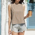 thumbnail image 6 of Delconic Women’s Sleeveless Round Neck Plaid Button Down Casual Vest Top with Gingham Pattern and Relaxed Fit for Everyday Wear Khaki M, 6 of 6