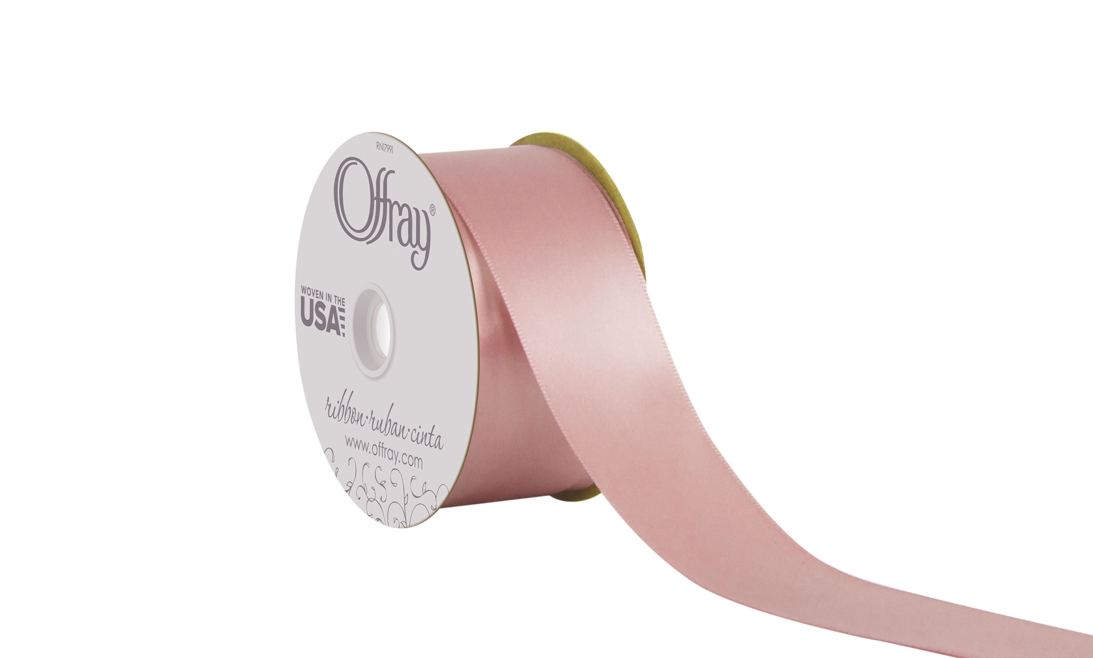 Offray Ribbon, Chateau Rose Pink 1 1/2 inch Double Face Satin Polyester Ribbon, 12 feet